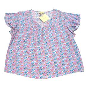 CYNTHIA ROWLEY Floral Ruffle Sleeve Cute Button Front Blouse NWT 2X